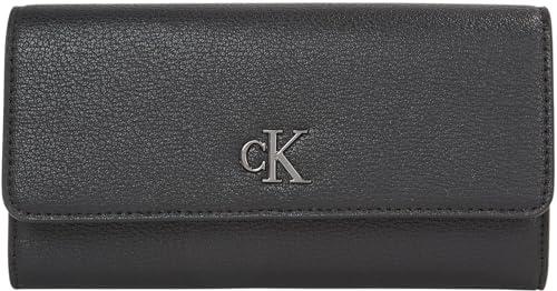 Calvin Klein Jeans Damski minimalistyczny monogram długi składany portfel SNAP, czarny/błyszczący brąz, OS, Czarny/błyszczący brąz, One Size