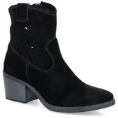 Botki damskie - Ażurowe botki na obcasie - S.BARSKI SN622-20 CZARNE - miniaturka - grafika 1
