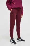 Spodnie damskie - Under Armour spodnie dresowe kolor bordowy gładkie - miniaturka - grafika 1