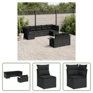 Sofy ogrodowe - The Living Store 9-częściowa sofa ogrodowa z poduszkami z czarnego polirattanu - miniaturka - grafika 1
