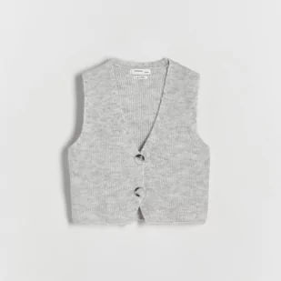 Reserved - Dzianinowa kamizelka - Jasny szary - Swetry dla dziewczynek - miniaturka - grafika 1