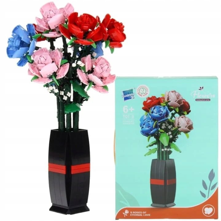 Klocki konstrukcyjne kwiaty w wazonie RÓŻE bukiet róż 9szt 768 el. 101-3