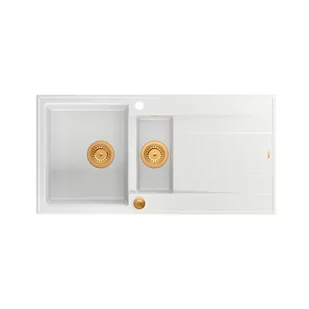 QUADRON Zlewozmywak EVAN 156 biały, elementy miedziane, k.pneum. HQE510050U1_PVDC1_P2O0 - Zlewozmywaki - miniaturka - grafika 1