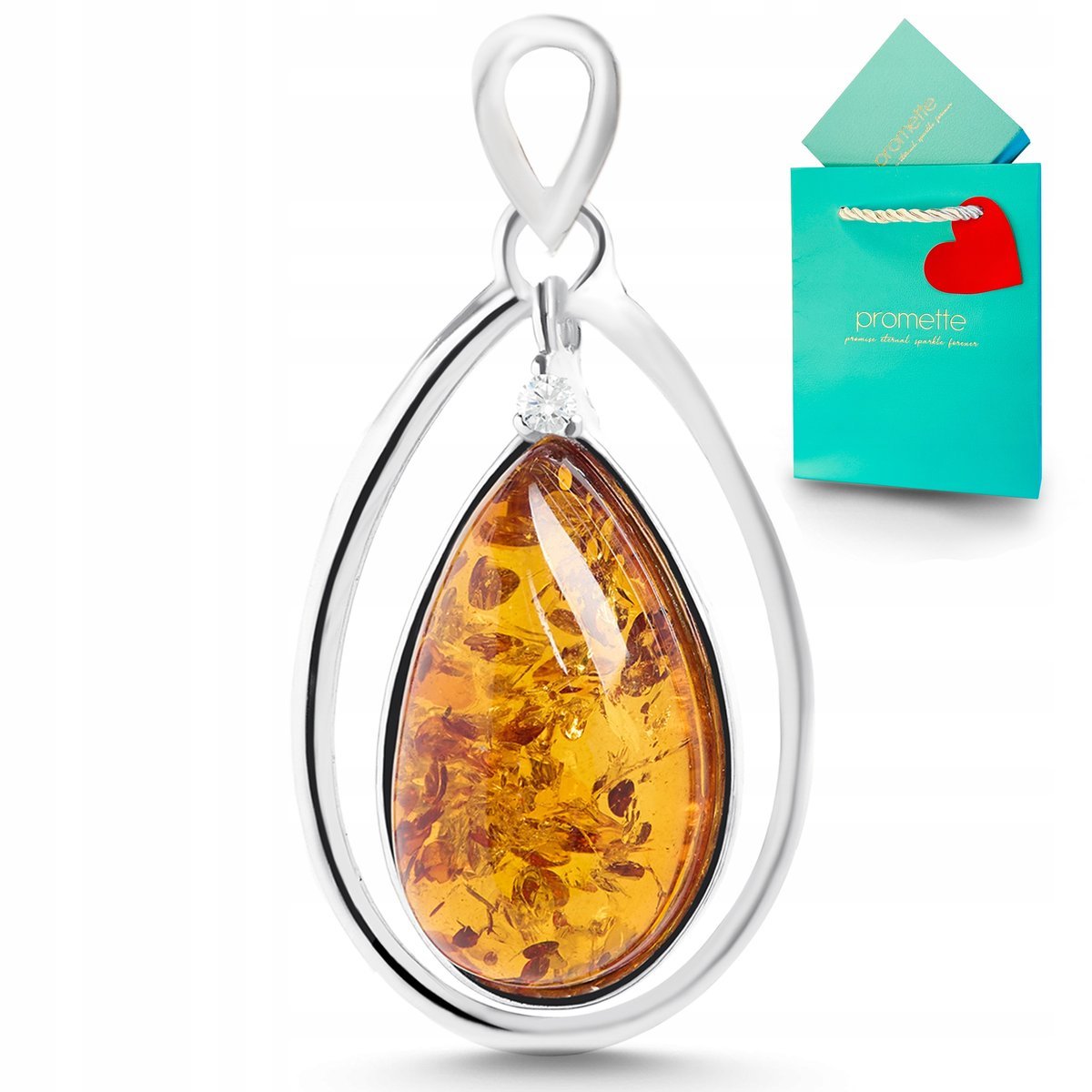 Duży wisiorek z bursztynem srebrny zawieszka bursztyn srebro 925