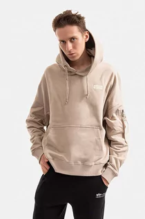 Bluzy męskie - Alpha Industries bluza bawełniana męska kolor beżowy z kapturem gładka 118349.627-KREMOWY - grafika 1