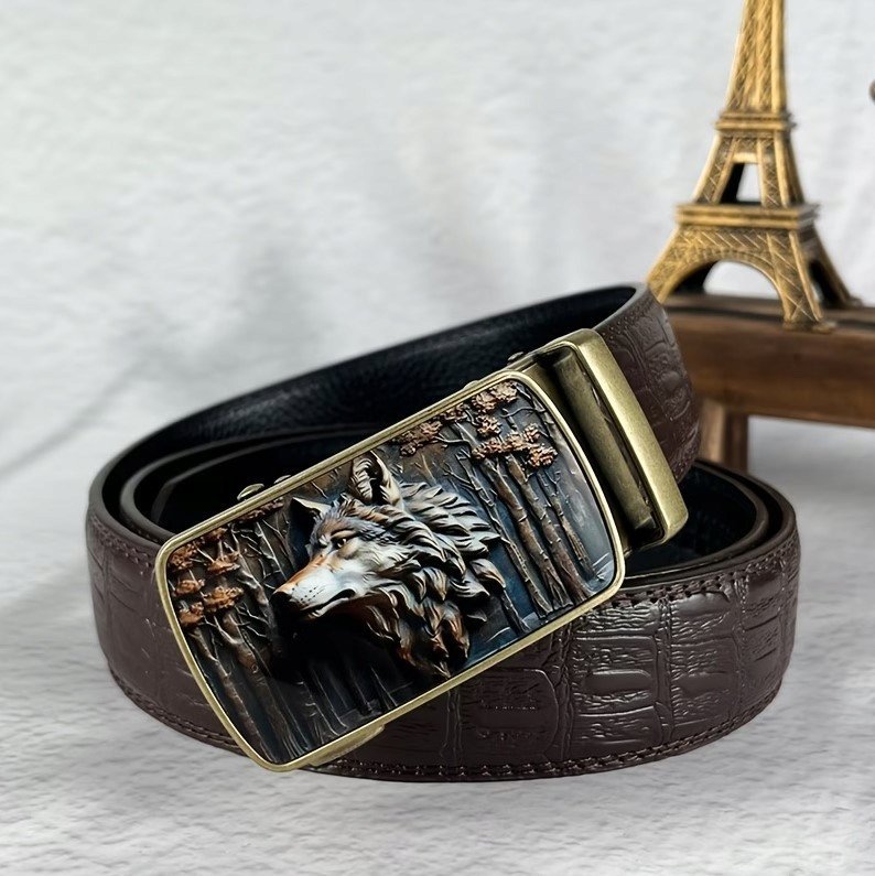 Pas pasek AUTOMATYCZNY brązowy elegancki retro vintage wiedźmin WILK 110 cm