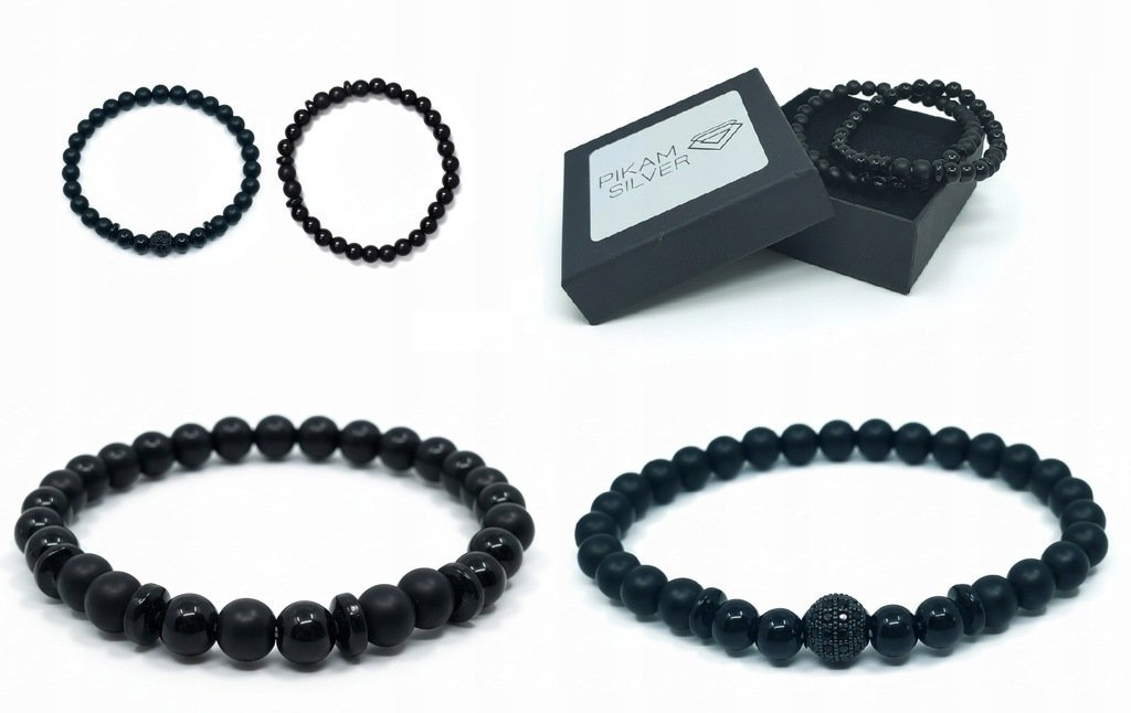 Dwie Bransoletki Z Kamieni Onyks Matowy 6mm Koraliki Na Gumce Damska Męska