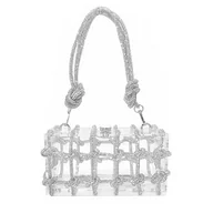 Torebki damskie - DJBM Przezroczysta akrylowa kopertówka błyszcząca stras wieczorowa torba brokatowa kryształowa zdobiona węzłem sznurkowym torebka torebka na imprezę studniówkę, Srebrny A - miniaturka - grafika 1