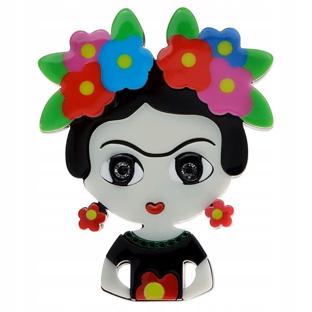 Ekskluzywna Przypinka Brocha Broszka - Frida Kahlo W Kwiatach