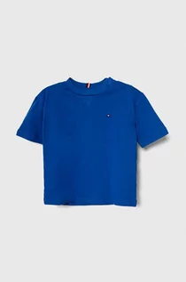 Koszulki dla chłopców - Tommy Hilfiger t-shirt bawełniany dziecięcy kolor niebieski gładki - grafika 1