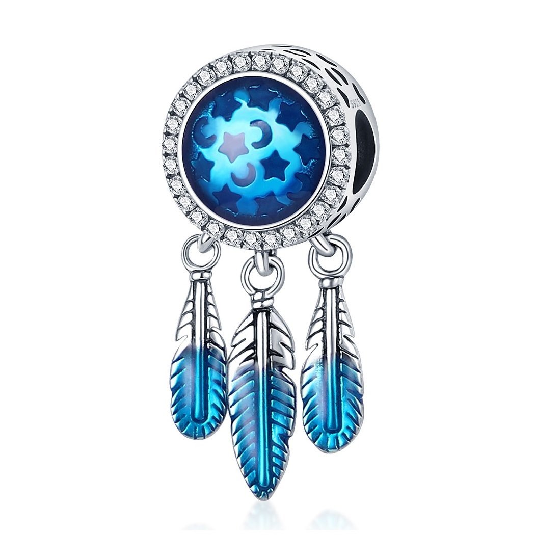 Zawieszka Charms SREBRO 925 Koralik Niebieski Łapacz Snów