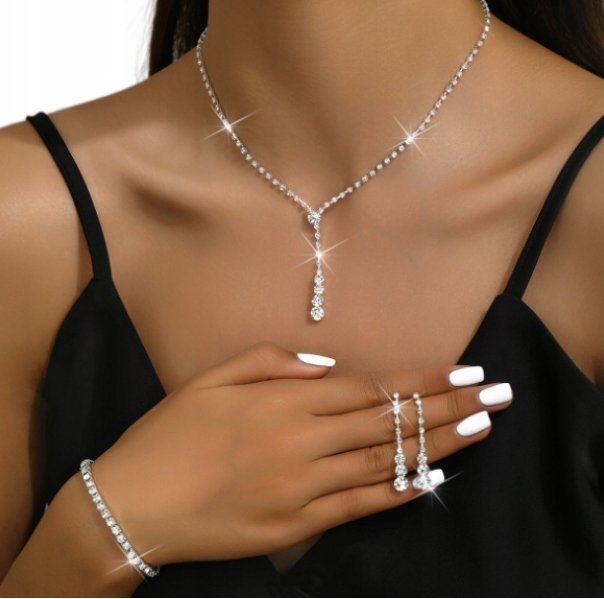 Zestaw Kolczyki Naszyjnik Bransoletka Ślub Srebrny Cyrkonie Kobiecy B18