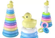 Zabawki interaktywne dla dzieci - Piramidka Kaczuszka Układanka 12 Kółek 39cm x 17,5cm x 17,5cm - miniaturka - grafika 1