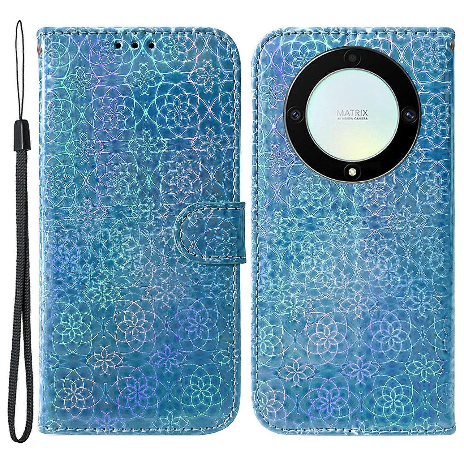 For Honor Magic 5 Lite 5G / X40 5G / X9A 5G PU Skórzany pokrowiec na portfel Olśniewający wzór kwiatowy Etui na telefon z klapką Niebieski