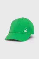 Czapki dla dzieci - United Colors of Benetton czapka z daszkiem bawełniana dziecięca kolor zielony gładka - miniaturka - grafika 1
