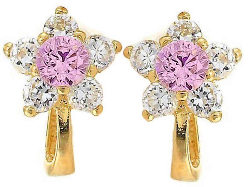 Złote kolczyki dziecięce 585 różowe kwiatuszki