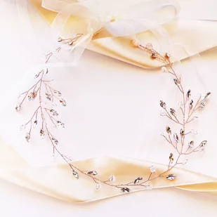 Kokonet, Opaska wianek Rose Gold delikatna na ślub - Ozdoby do włosów - miniaturka - grafika 1