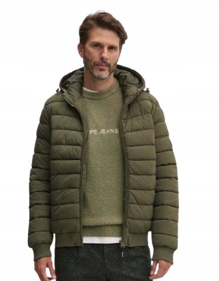 PEPE JEANS KURTKA MĘSKA PIKOWANA KHAKI Z KAPTUREM L I1D