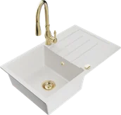 Zlewozmywaki z baterią - Mexen Bruno zlewozmywak granitowy 1-komorowy z ociekaczem i baterią kuchenną Savita, biały - 6513-20-672601-50 - miniaturka - grafika 1