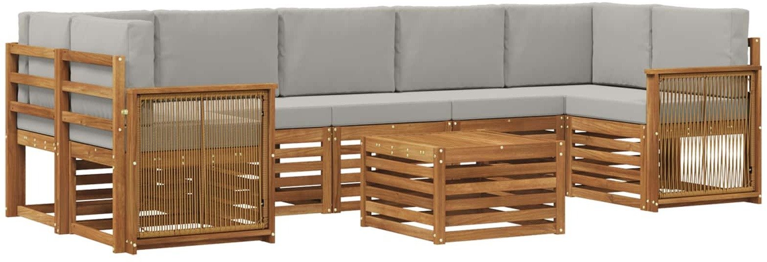 vidaXL Zestaw sof na zewnątrz z poduszką 8 pcs Naturalny i jasnoszary