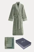 Szlafroki męskie - Męski szlafrok AXEL + ręczniki + pudełko L Khaki - miniaturka - grafika 1