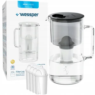 Dzbanek Filtrujący Wessper Aquaclassic Crystalline 2,5 L Czarny + 5× Wkład Filtrujący Wessper Aquaclassic - Dzbanki filtrujące - miniaturka - grafika 1