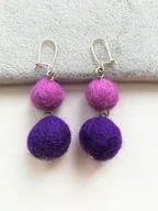 Kolczyki - WISZĄCE KOLCZYKI KULKI FILC SREBRO 925 FIOLET - miniaturka - grafika 1