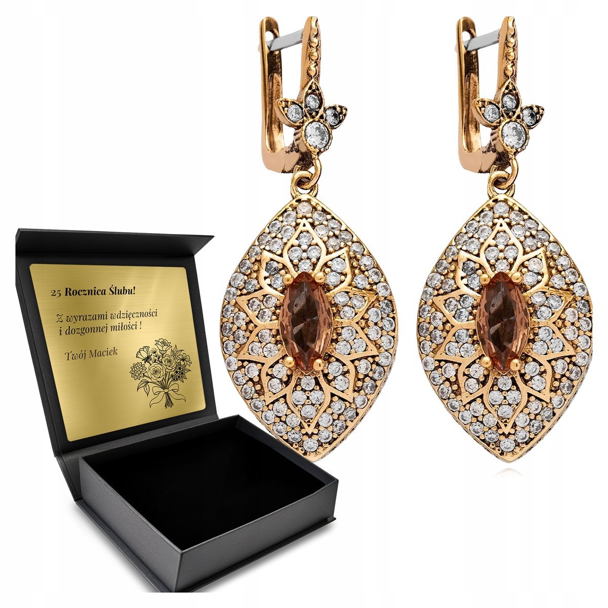 Kolczyki Srebrne 925 Cyrkonie Sułtanit Biżuteria Dla Kobiety Grawer