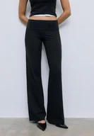 Spodnie damskie - Stradivarius Spodnie legginsy z wywijanym pasem Czarny XS - miniaturka - grafika 1