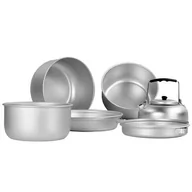 Patelnie - Mil-Tec aluminiowy zestaw do gotowania, 3 garnki, patelnia, czajnik, srebrny, 20,5 x 10,5 cm/19 x 8,5 cm/17 x 8,5 cm - miniaturka - grafika 1