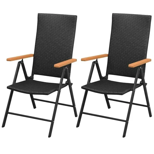 Zestaw 2 składanych krzeseł ogrodowych, rattan PE, czarne, 55x64x105 cm