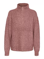 Swetry damskie - VERO MODA Vmplaza Ls Zipper Blouse Ga Boo sweter damski, Old Rose/Szczegóły: w.melange + zamek błyskawiczny w kolorze różowego złota, M - miniaturka - grafika 1