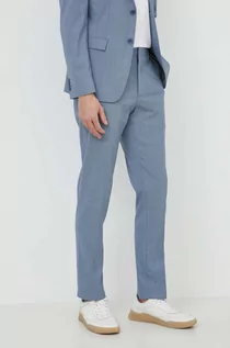 Spodnie męskie - Calvin Klein spodnie z domieszką wełny kolor niebieski dopasowane - grafika 1