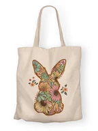 Torby i wózki na zakupy - Torba bawełniana z nadrukiem królik w kwiatach - miniaturka - grafika 1