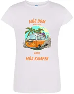 Koszulki i topy damskie - T-SHIRT DAMSKI NA PREZENT KAMPER CAMPING TURYSTKA KOSZULKA BIAŁA R-L A13 - miniaturka - grafika 1