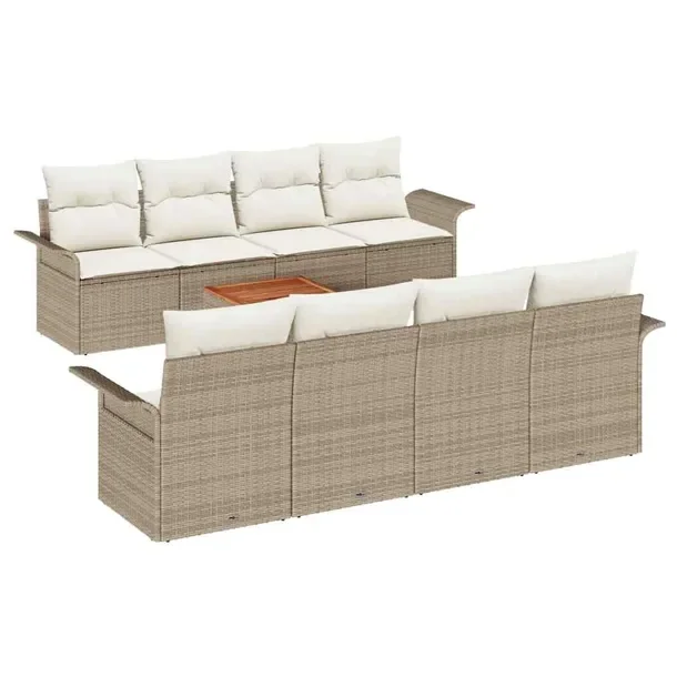 Zestaw Sof Ogrodowych z Poduszkami, Rattan Naturalny, Beżowy, 5 Osób