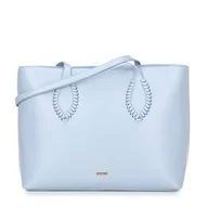 Torebki damskie - Damska shopperka ze skóry ekologicznej z plecionymi akcentami niebieska - miniaturka - grafika 1