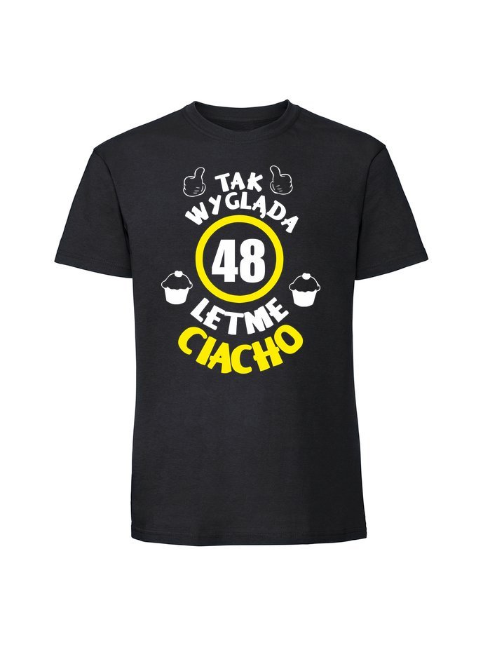 Męska koszulka z nadrukiem - 48 Ciacho + wiek 48 czarny 3XL