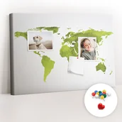 Tablice i flipcharty - Szkolna Tablica korkowa 60x40 cm, Kolorowe Pinezki, wzór Akwarele mapa świata - miniaturka - grafika 1