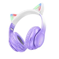Słuchawki - HOCO słuchawki bluetooth nagłowne W42 Kocie Uszy fioletowe - miniaturka - grafika 1