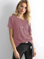 Koszulki i topy damskie - T-shirt basic z dekoltem z tyłu Feel Good brudny róż (4662-35) - FEEL GOOD - miniaturka - grafika 1
