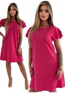 RÓŻOWA KLASYCZNA KRÓTKA TRAPEZOWA SUKIENKA ROZMIAR 40 POLSKI PRODUCENT - Sukienki - miniaturka - grafika 1