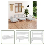 Meble ogrodowe - The Living Store 7-cz. zestaw wypoczynkowy do ogrodu - biały - drewno sosnowe - Zestaw Mebli Ogrodowych - miniaturka - grafika 1