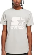 Koszulki męskie - STARTER BLACK LABEL Męski T-shirt z nadrukiem z przodu i na rękawie, naszywka z logo na obszyciu, sportowy okrągły dekolt, wiele kolorów, rozmiar S do XXL, Lightassphalt, S - miniaturka - grafika 1