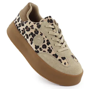 Półbuty zamszowe damskie w panterkę na platformie beżowe Big Star SS274763 - Półbuty damskie - miniaturka - grafika 1