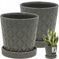 Donice - ZESTAW 2X DONICA DONICZKA OSŁONKA PODSTAWKA 13 CM SZARA SZKLIWIONA CERAMIKA - miniaturka - grafika 1