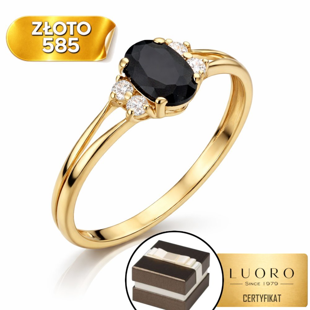 PIERŚCIONEK ZŁOTY 585 14K Z CZARNYM KAMIENIEM CYRKONIE ELEGANCKI R16