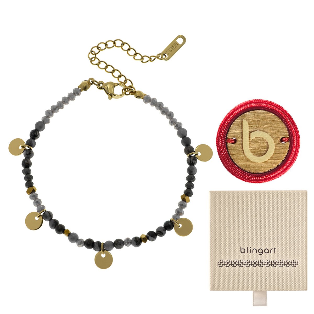 Bransoletka damska stal chirurgiczna pozłacana jaspis prezent BLINGART