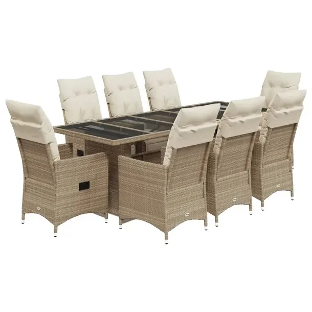 Zestaw bistro ogrodowy 8-osobowy, beżowy, rattan PE, wymiary: 240 x 90 x 7
