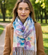 Apaszki i szaliki damskie - Szal damski z motywem kwiatowym i frędzlami elegancki - miniaturka - grafika 1